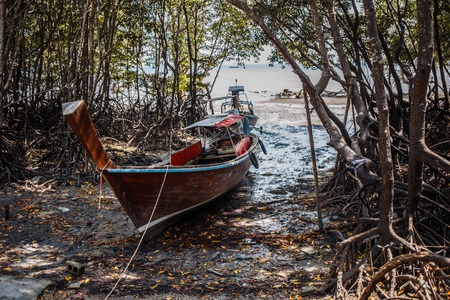 Long boat and tropical beach in island Railay Krabi.の写真素材