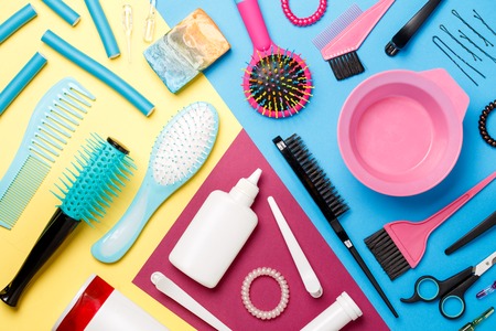 Photo accessories of hairdresser, combs and scissors