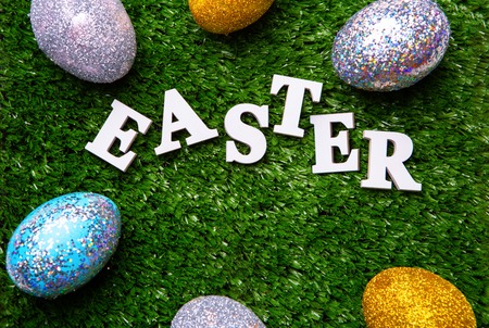 Lettering for Easter with eggsの写真素材