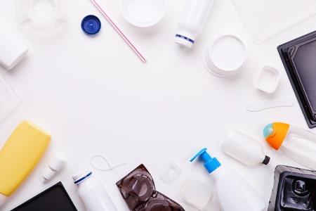 Selection of plastic garbage for recycling. Concept of recyclingの写真素材