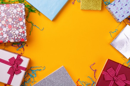 Top view of various gift boxesの写真素材