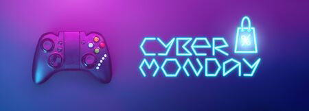 Gamepad with blue inscription. Cyber Monday concept.