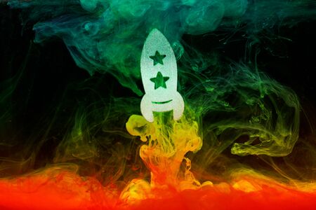 Rocket launches into space. Concept of growth and development.の写真素材