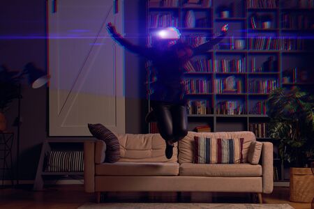 Woman goes into virtual reality.の写真素材