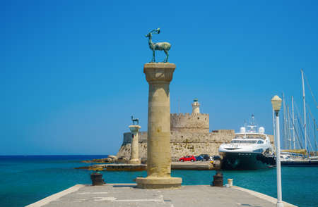 Rhodes, Greece - July 2019: Mandraki harborのeditorial素材