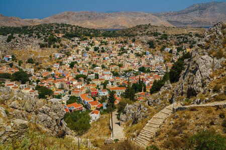 Panoramic view of Symi island in Greeceの写真素材
