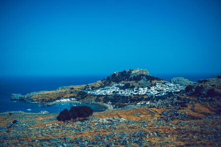 Acropolis in the ancient greek town Lindos, Rhodes island, Greece