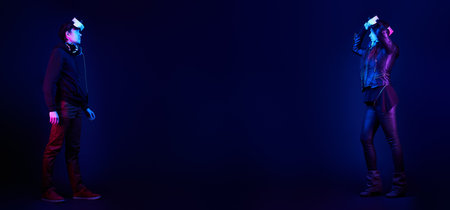 Gamers with virtual reality headsetsの写真素材