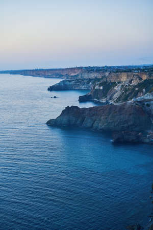 View at Cape Fiolent at blue hour after sunset. Beautiful seascape.の写真素材