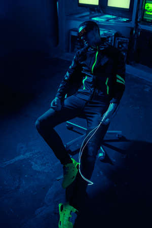 Cyber man has been in virtual reality for too long.の写真素材