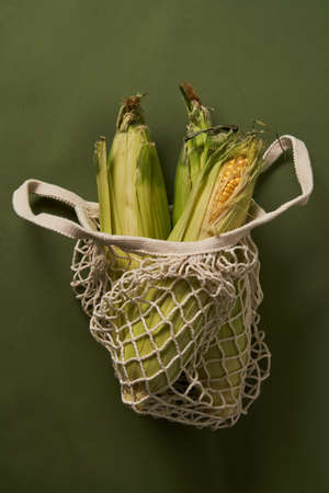 Eco natural bags with ears of corn.の写真素材