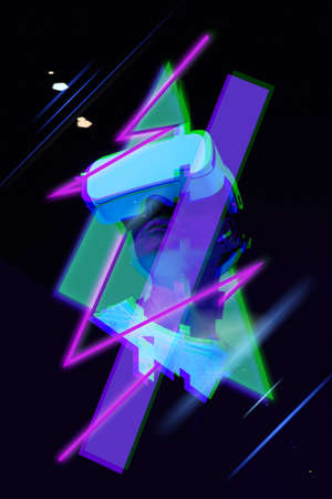 Concept of virtual, augmented and extended reality. Contemporary art collage.