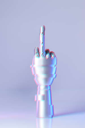 Mechanical robot arm showing middle finger doing fuck you.