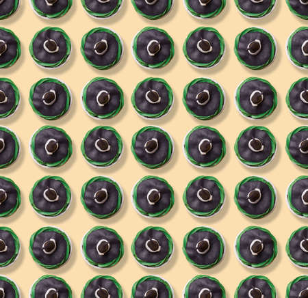 Seamless pattern of Halloween treat maffin decorated witch hats.の写真素材