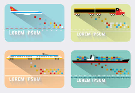 Transportation long shadow flat images of Business cardsのイラスト素材