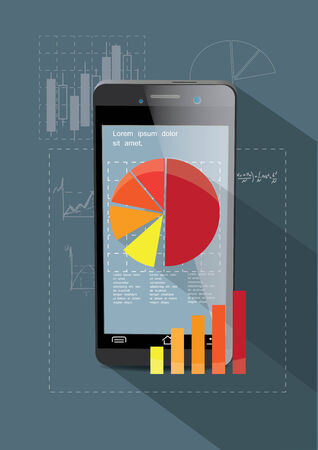 Smartphone with business graphs. Flat design.のイラスト素材