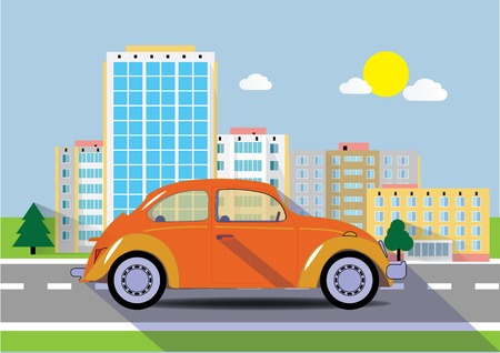 Car on  a road in the city. Vector illustration.のイラスト素材