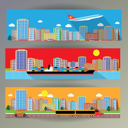 web banner city and transportationのイラスト素材