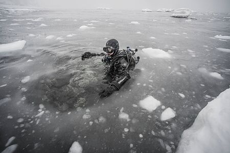 ice diving in Hokkaidoの写真素材