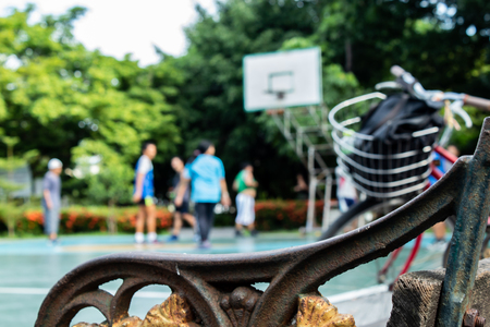 Resting chair damaged. In the field and basketball.の写真素材