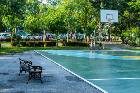 Resting chair damaged. In the field and basketball.の写真素材