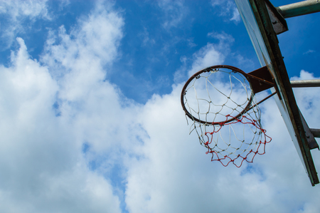 Broken basketball hoop Repair work temporarilyの写真素材