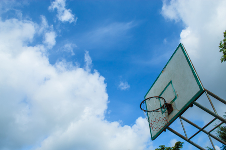 Broken basketball hoop Repair work temporarilyの写真素材