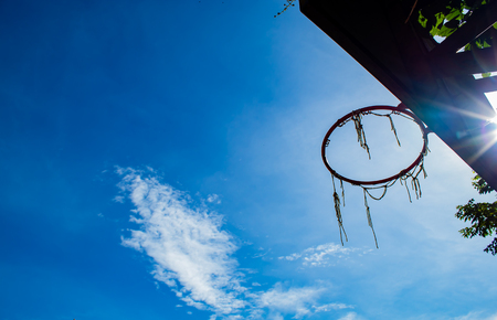 Broken basketball hoop Repair work temporarilyの写真素材
