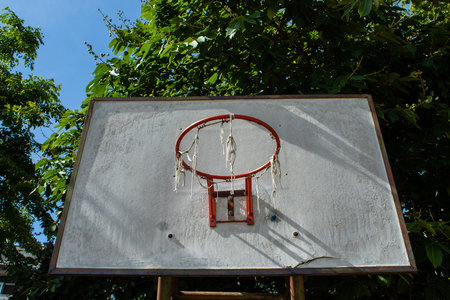 Broken basketball hoop Repair work temporarilyの写真素材