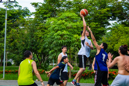 Thai and the Philippines , Play basketball in the morning to health at  Nonthaburi in Thailand 26/5/2018のeditorial素材