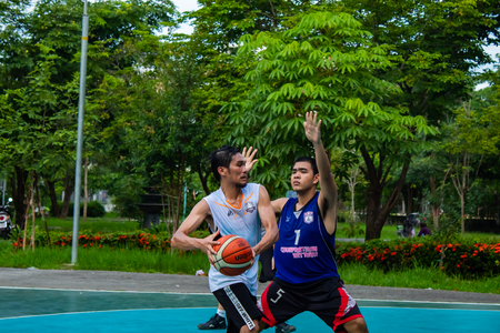 Thai and the Philippines , Play basketball in the morning to health at  Nonthaburi in Thailand 26/5/2018の写真素材