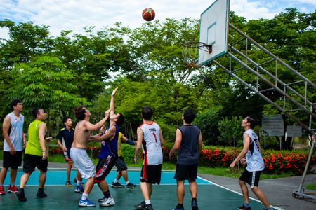 Thai and the Philippines , Play basketball in the morning to health at  Nonthaburi in Thailand 26/5/2018のeditorial素材