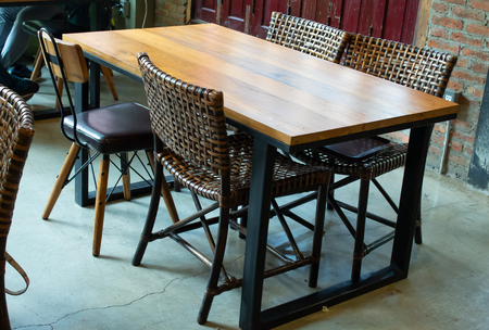 Wooden tables and chairsの写真素材