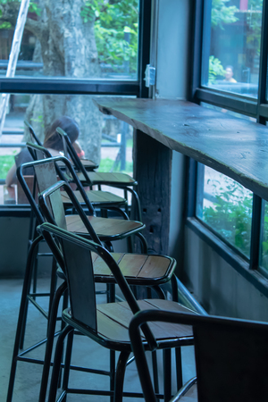 Wooden tables and chairsの写真素材