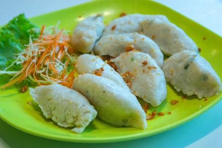 Fish balls with a sauce.の写真素材