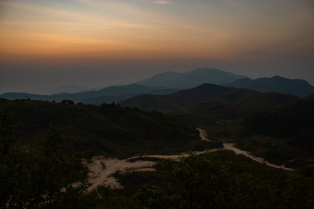 The beauty of the sunshine at Nern Chang Suek  hills, Kanchanaburi, Thailandの写真素材