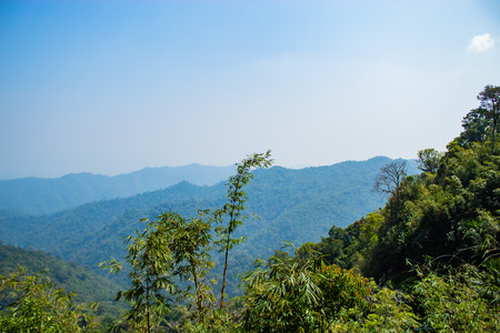 The beauty of the trees and mountains at Nern Chang Puak View Point , Kanchanaburi, Thailand.の写真素材