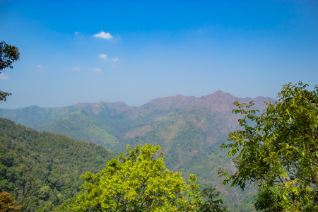 The beauty of the trees and mountains at Nern Chang Puak View Point , Kanchanaburi, Thailand.の写真素材