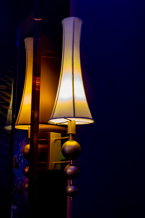 Round light bulbs for illumination at nightの写真素材