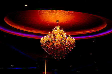 Round light bulbs for illumination at nightの写真素材