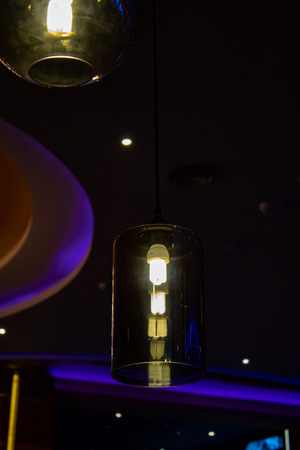 Round light bulbs for illumination at nightの写真素材