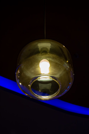 Round light bulbs for illumination at nightの写真素材