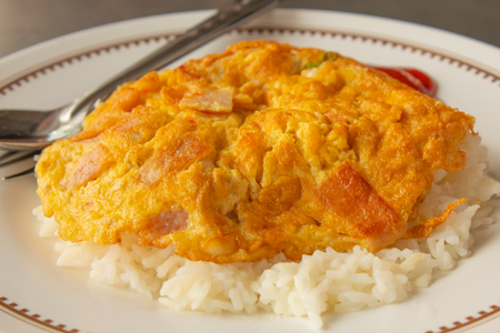 Omelet on rice , Thai Food.の写真素材