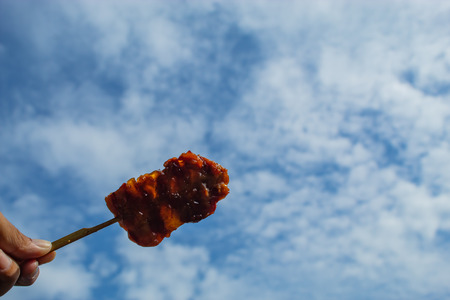 Roast pork in bamboo and The background is the sky.の写真素材