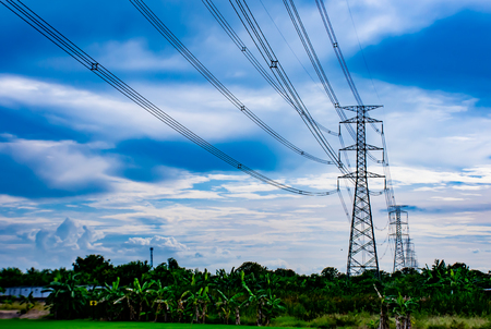 High voltage transmission towers And skyの写真素材