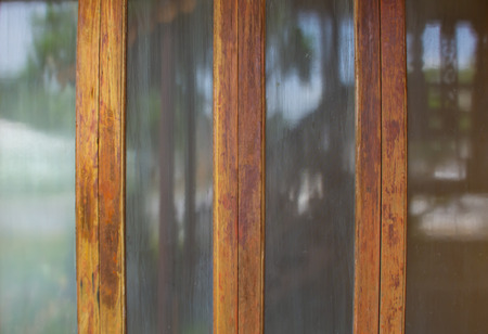 Glass door frame old wood.