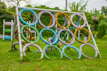 old tires for balance training.の写真素材