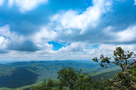 The point of view of the mountains and the town of Chaiyaphum at Pha Sut Pen Din in Pa Hin Ngam National Park , Chaiyaphum in Thailand.の写真素材