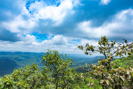 The point of view of the mountains and the town of Chaiyaphum at Pha Sut Pen Din in Pa Hin Ngam National Park , Chaiyaphum in Thailand.の写真素材