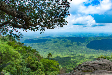 The point of view of the mountains and the town of Chaiyaphum at Pha Sut Pen Din in Pa Hin Ngam National Park , Chaiyaphum in Thailand.の写真素材